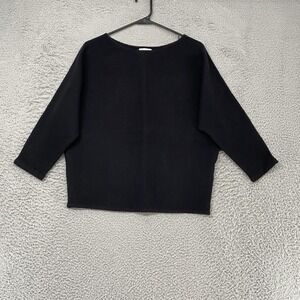 R LABEL Sweater Womens S/M Black Cotton Linen Boat Neck 3/4 Dolman Sleeve Knit